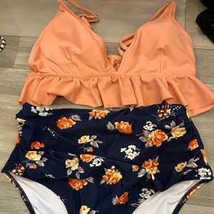 Ruffle top cinched high Wasted bikini